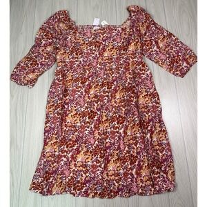 Gilli Maribel Puff Sleeve Dress Burgundy‎ Floral Smocked Midi 1X Stitch Fix